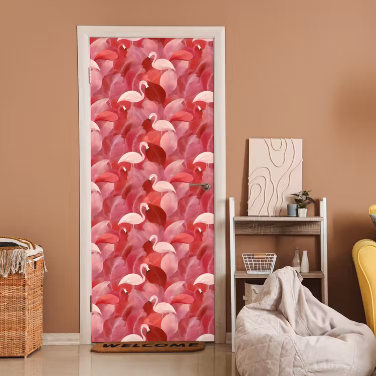 Deursticker - Flamingo - Botanisch - Elegant - Roze - Rood — 2