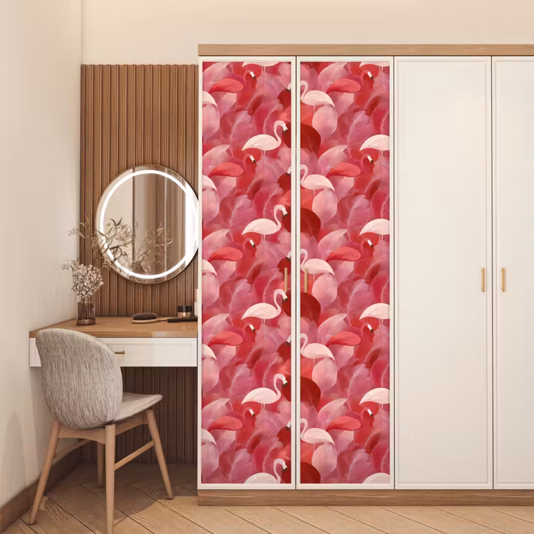 Deursticker - Flamingo - Botanisch - Elegant - Roze - Rood — 5