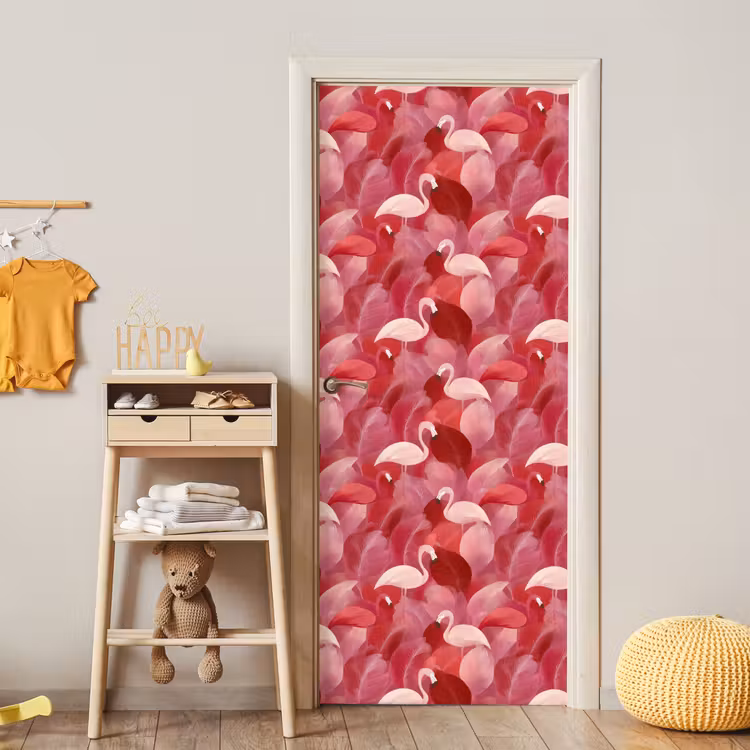 Deursticker - Flamingo - Botanisch - Elegant - Roze - Rood — 6
