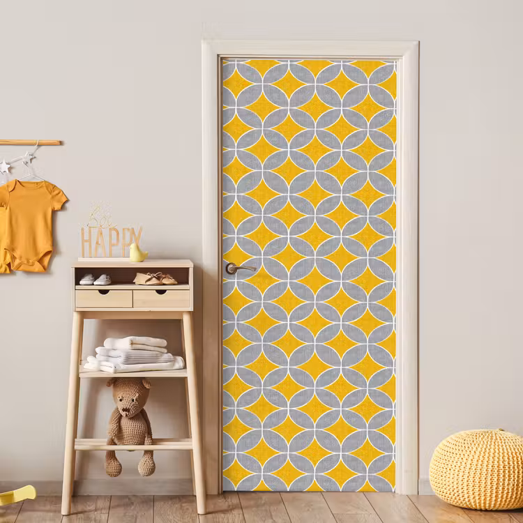 Deursticker - Geometrisch - Cirkels - Textuur - Grijs - Geel — 6