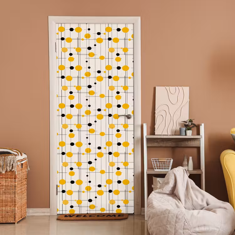 Deursticker - Geometrisch - Retro - Lijnen - Okergeel - Zwart — 2