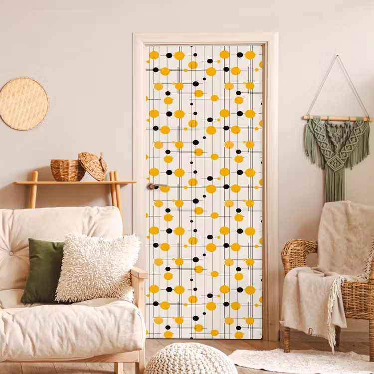 Deursticker - Geometrisch - Retro - Lijnen - Okergeel - Zwart — 4