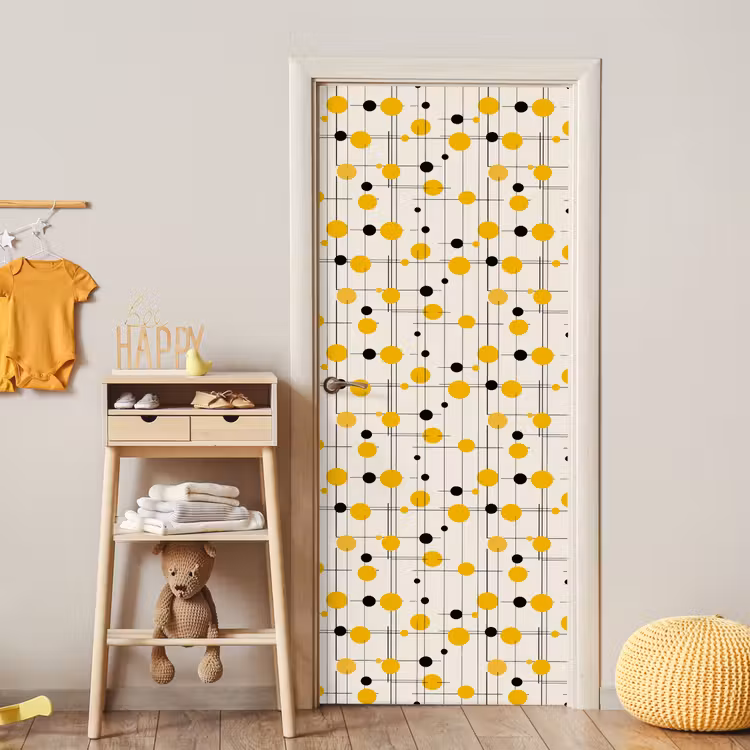 Deursticker - Geometrisch - Retro - Lijnen - Okergeel - Zwart — 6