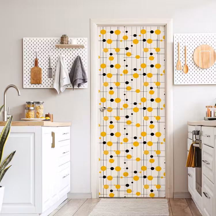 Deursticker - Geometrisch - Retro - Lijnen - Okergeel - Zwart — 7