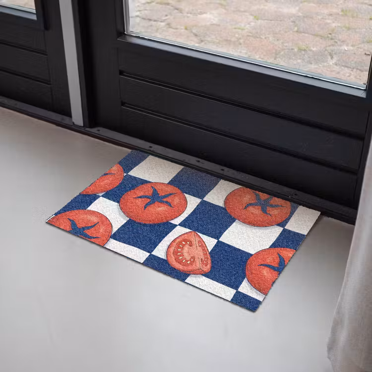 Deurmat - Eten - Tomaten - Keuken - Illustratie - Rood-Blauw — 2