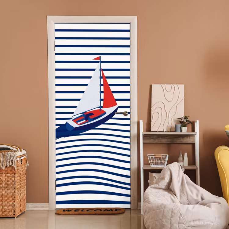 Deursticker - Boot - Water - Abstract - Blauw — 2