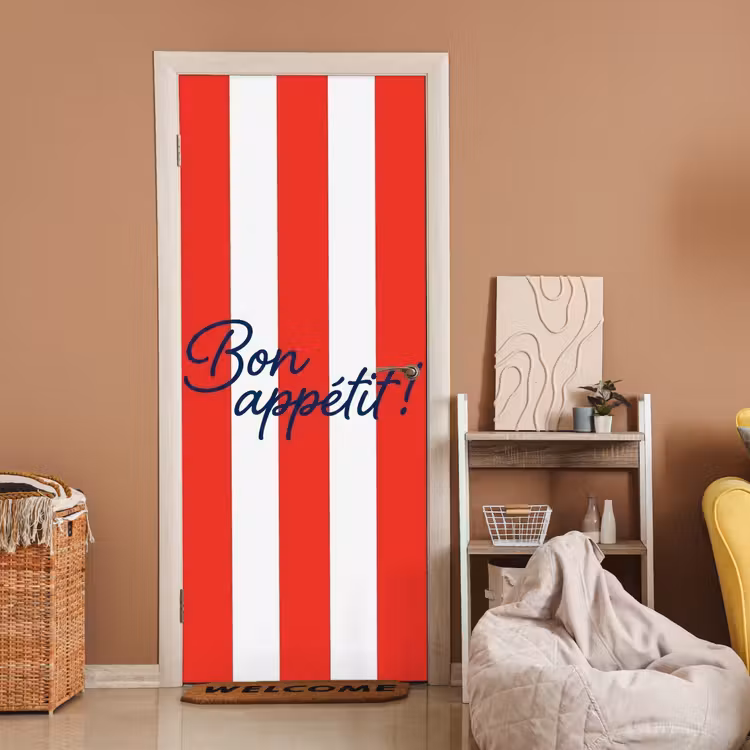 Deursticker - Eten - Spreuk - Keuken - Grafisch - Rood-Wit — 2