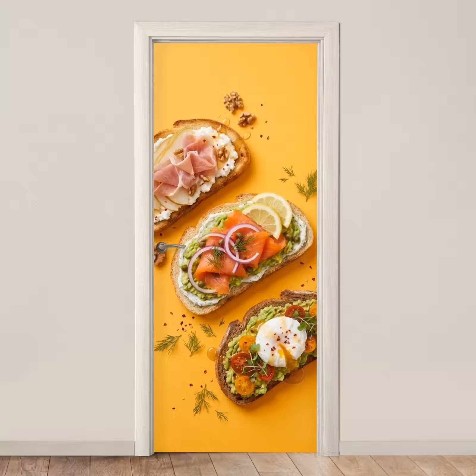 Deursticker - Eten - Brood - Ontbijt - Modern - Kleurrijk — 1