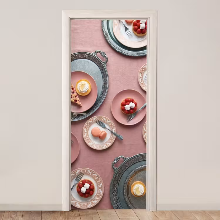 Deursticker - Dessert - Taart - Gebak - Zoet - Roze — 1