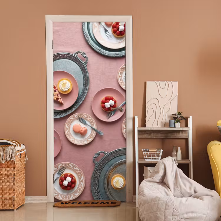 Deursticker - Dessert - Taart - Gebak - Zoet - Roze — 2