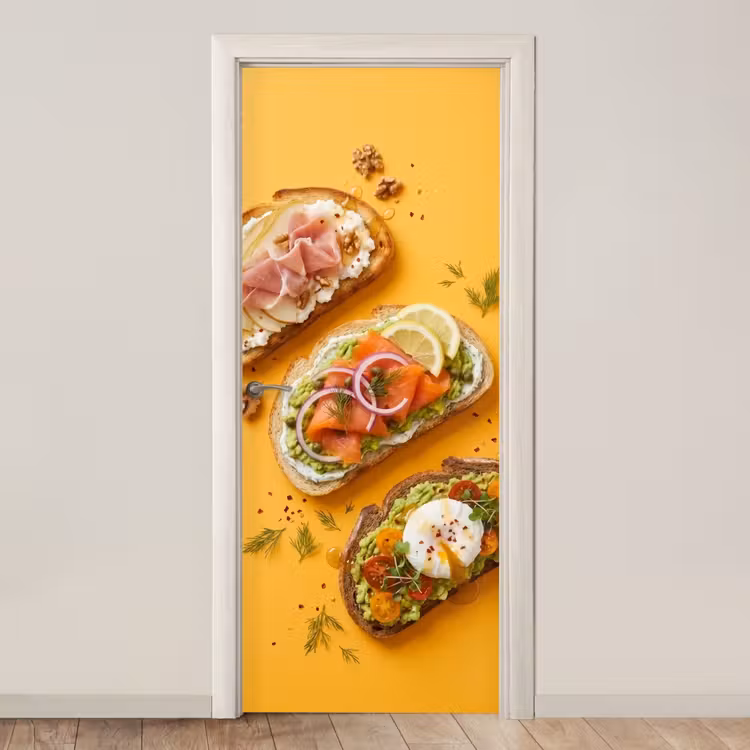 Deursticker - Eten - Brood - Ontbijt - Modern - Kleurrijk — 1