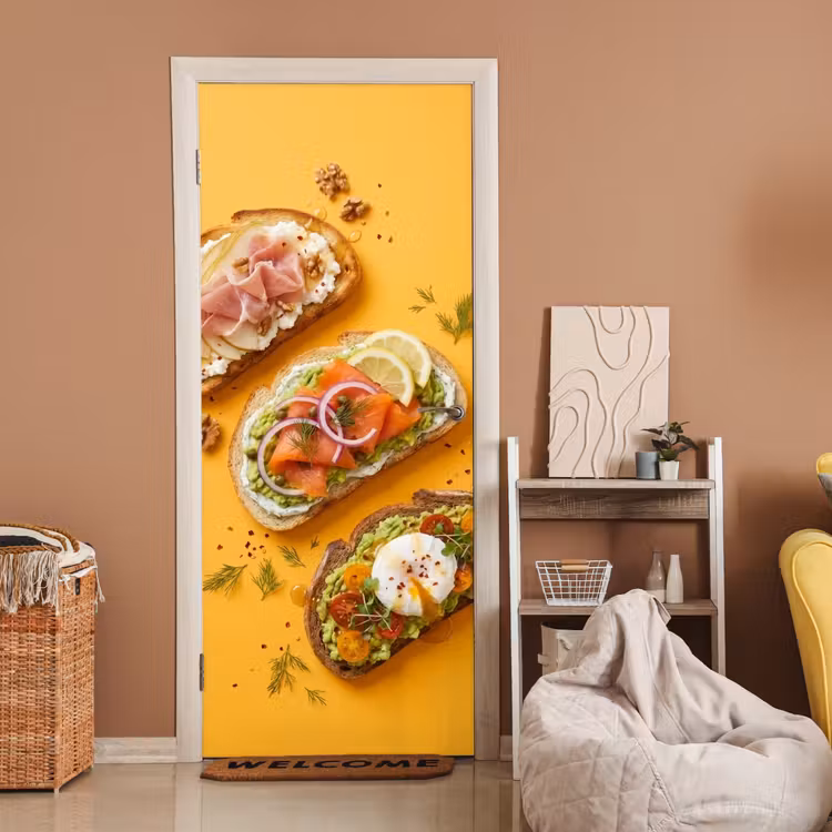 Deursticker - Eten - Brood - Ontbijt - Modern - Kleurrijk — 2