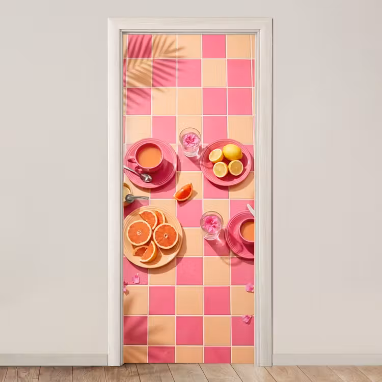 Deursticker - Eten - Citrusvruchten - Stillevens - Roze - Oranje — 1