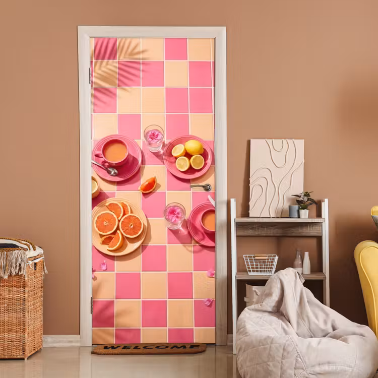 Deursticker - Eten - Citrusvruchten - Stillevens - Roze - Oranje — 2