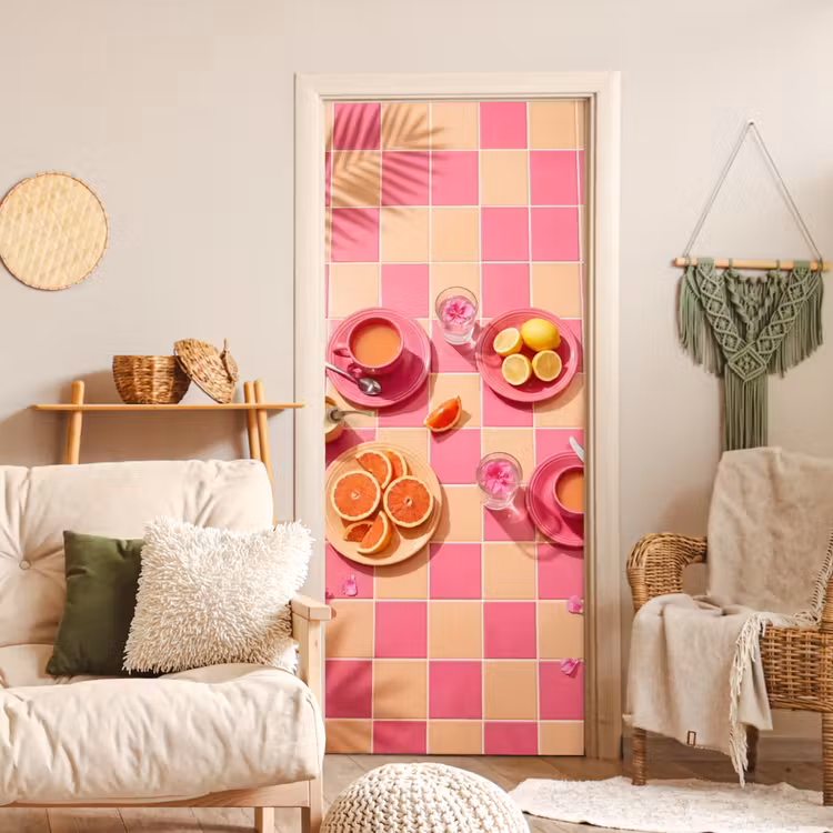 Deursticker - Eten - Citrusvruchten - Stillevens - Roze - Oranje — 4