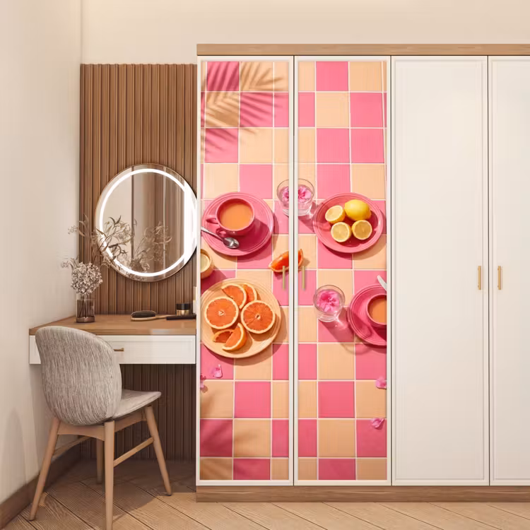 Deursticker - Eten - Citrusvruchten - Stillevens - Roze - Oranje — 5
