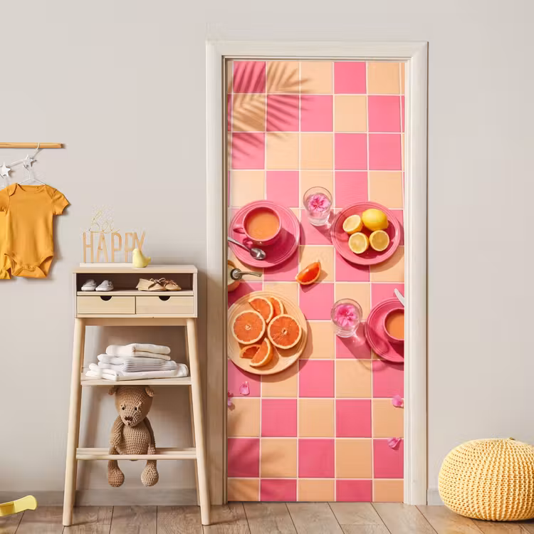 Deursticker - Eten - Citrusvruchten - Stillevens - Roze - Oranje — 6