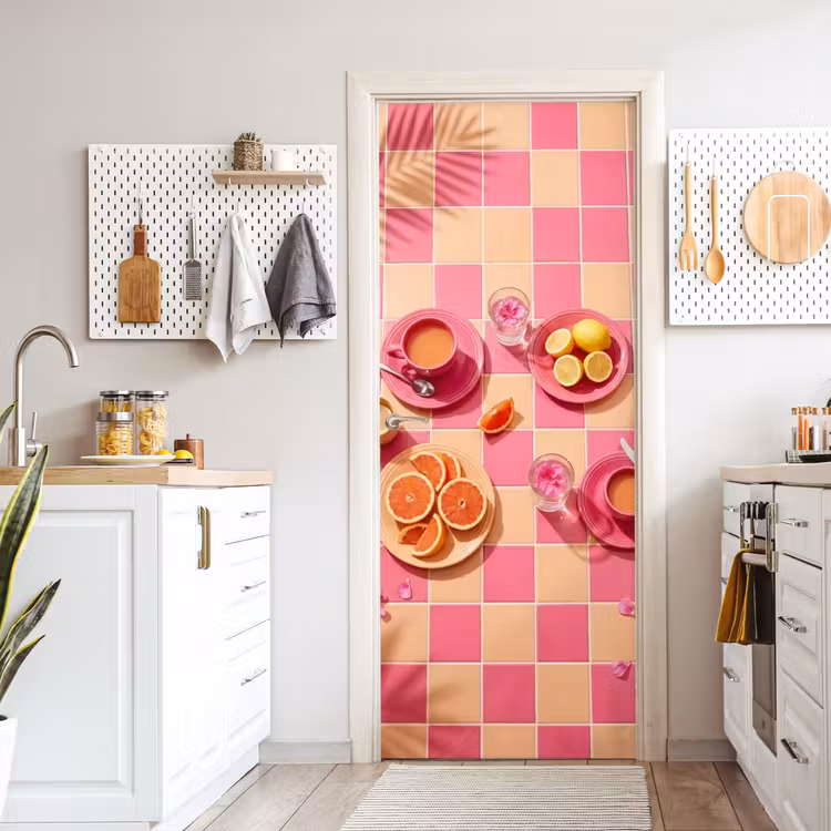 Deursticker - Eten - Citrusvruchten - Stillevens - Roze - Oranje — 7