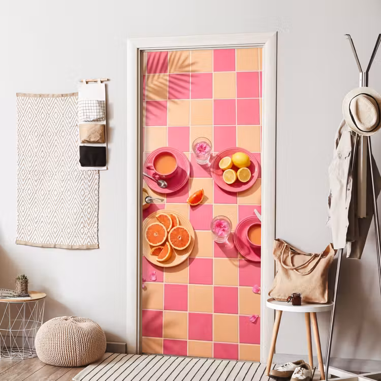 Deursticker - Eten - Citrusvruchten - Stillevens - Roze - Oranje — 8