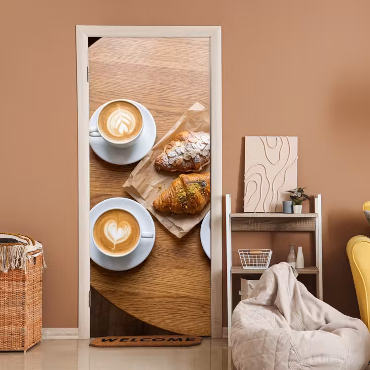 Deursticker - Eten - Croissant - Koffie - Ontbijt - Modern — 2