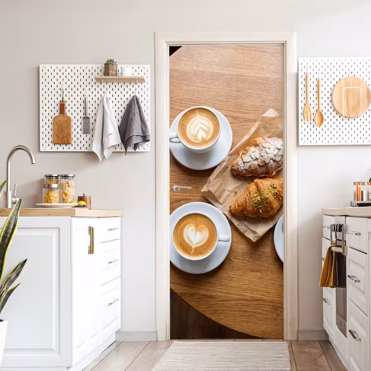 Deursticker - Eten - Croissant - Koffie - Ontbijt - Modern — 7