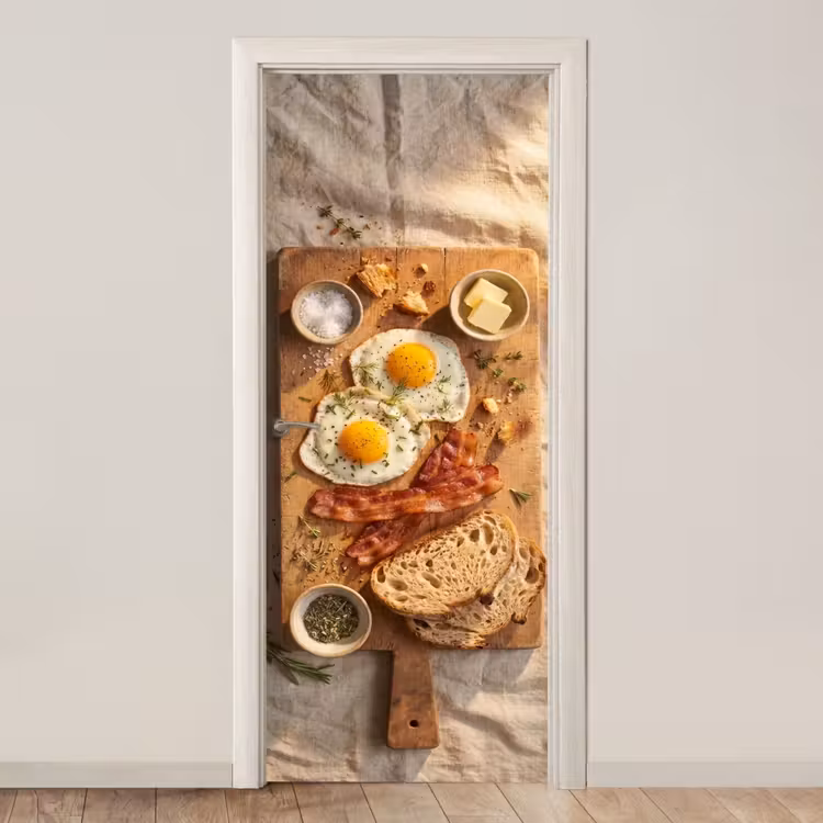 Deursticker - Eten - Ontbijt - Hout - Rustiek - Geel — 1