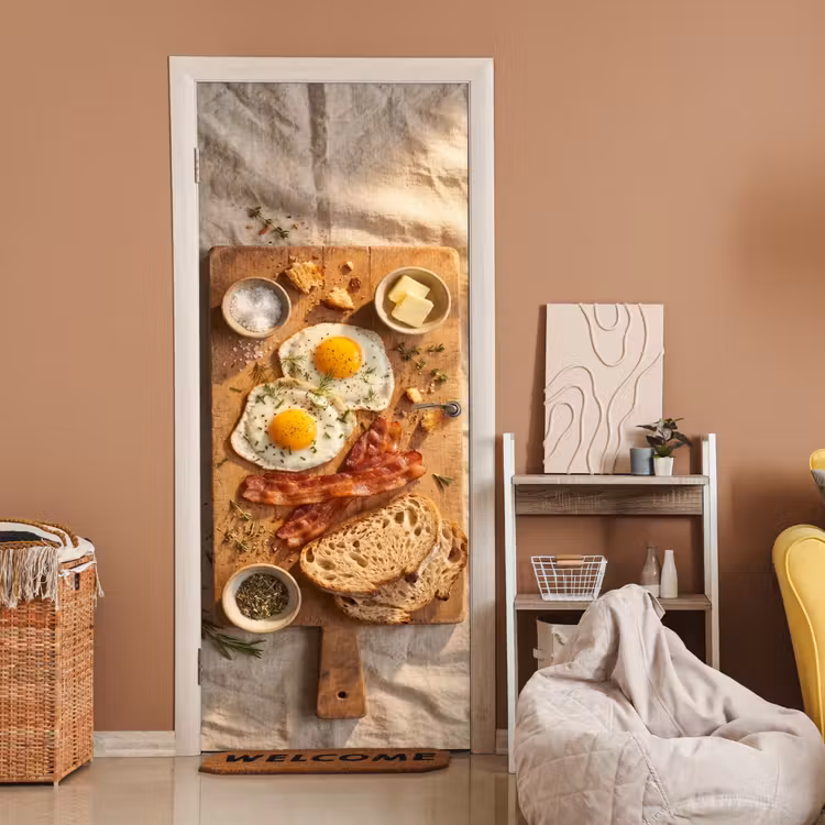 Deursticker - Eten - Ontbijt - Hout - Rustiek - Geel — 2
