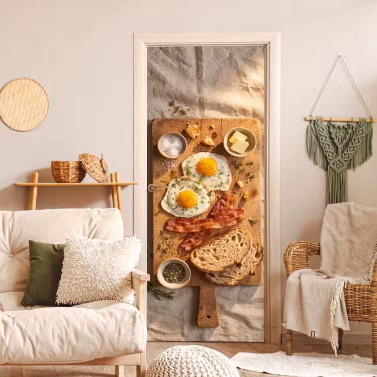 Deursticker - Eten - Ontbijt - Hout - Rustiek - Geel — 4