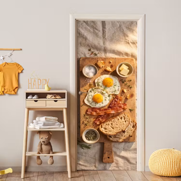 Deursticker - Eten - Ontbijt - Hout - Rustiek - Geel — 6