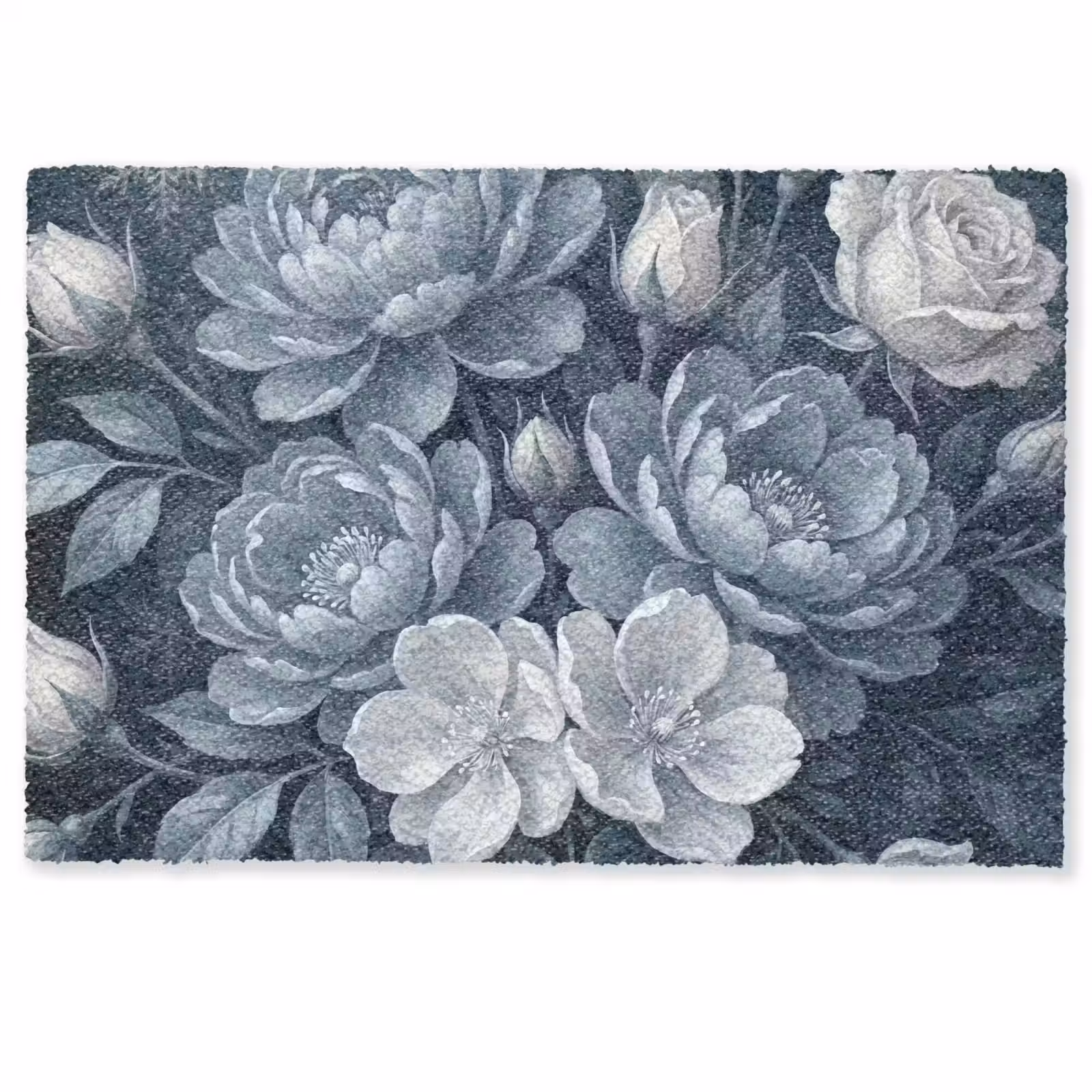 Deurmat - Bloemen - Boeket - Winter - Abstract - Blauw — 1