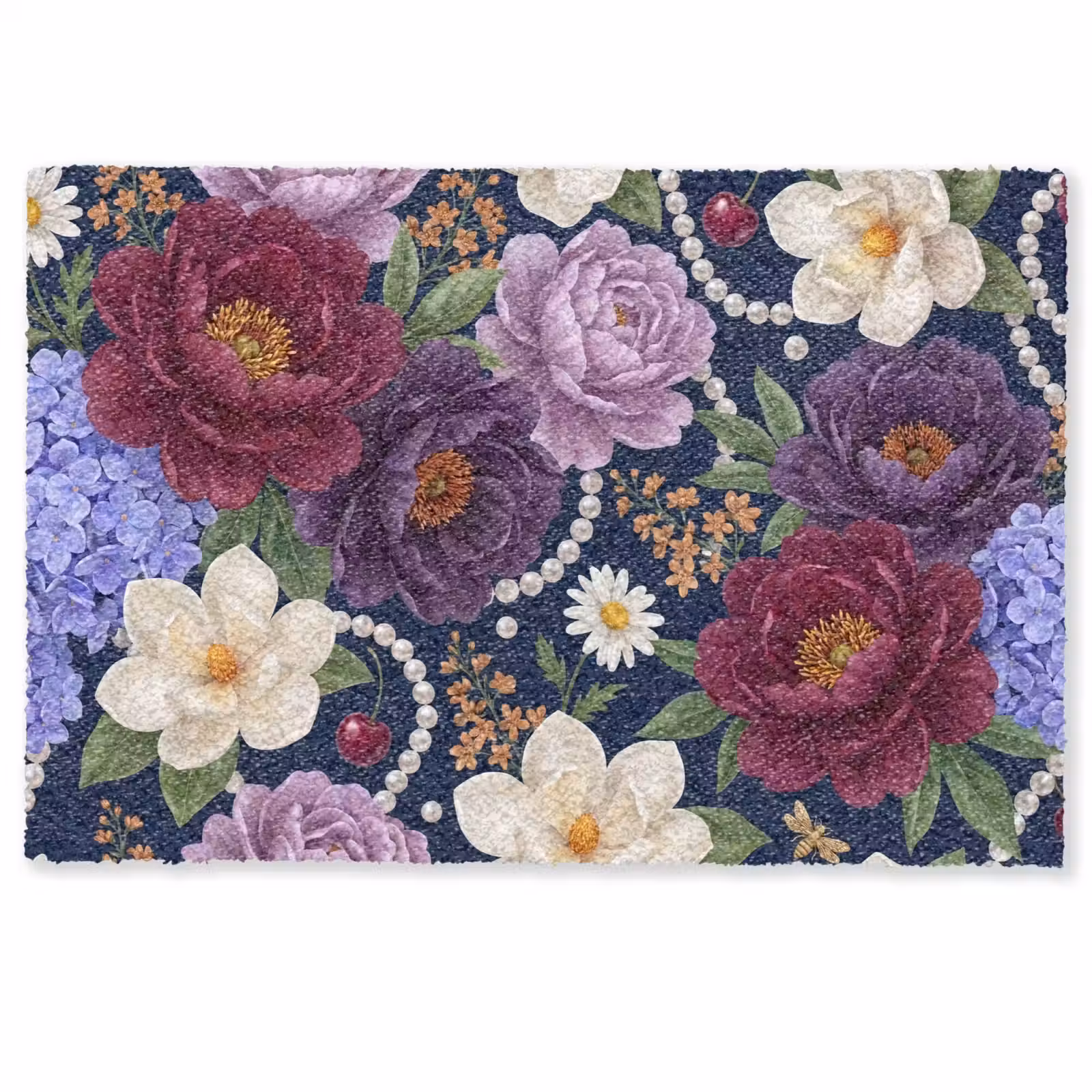 Deurmat - Bloemen - Parels - Decoratie - Modern - Blauw — 1
