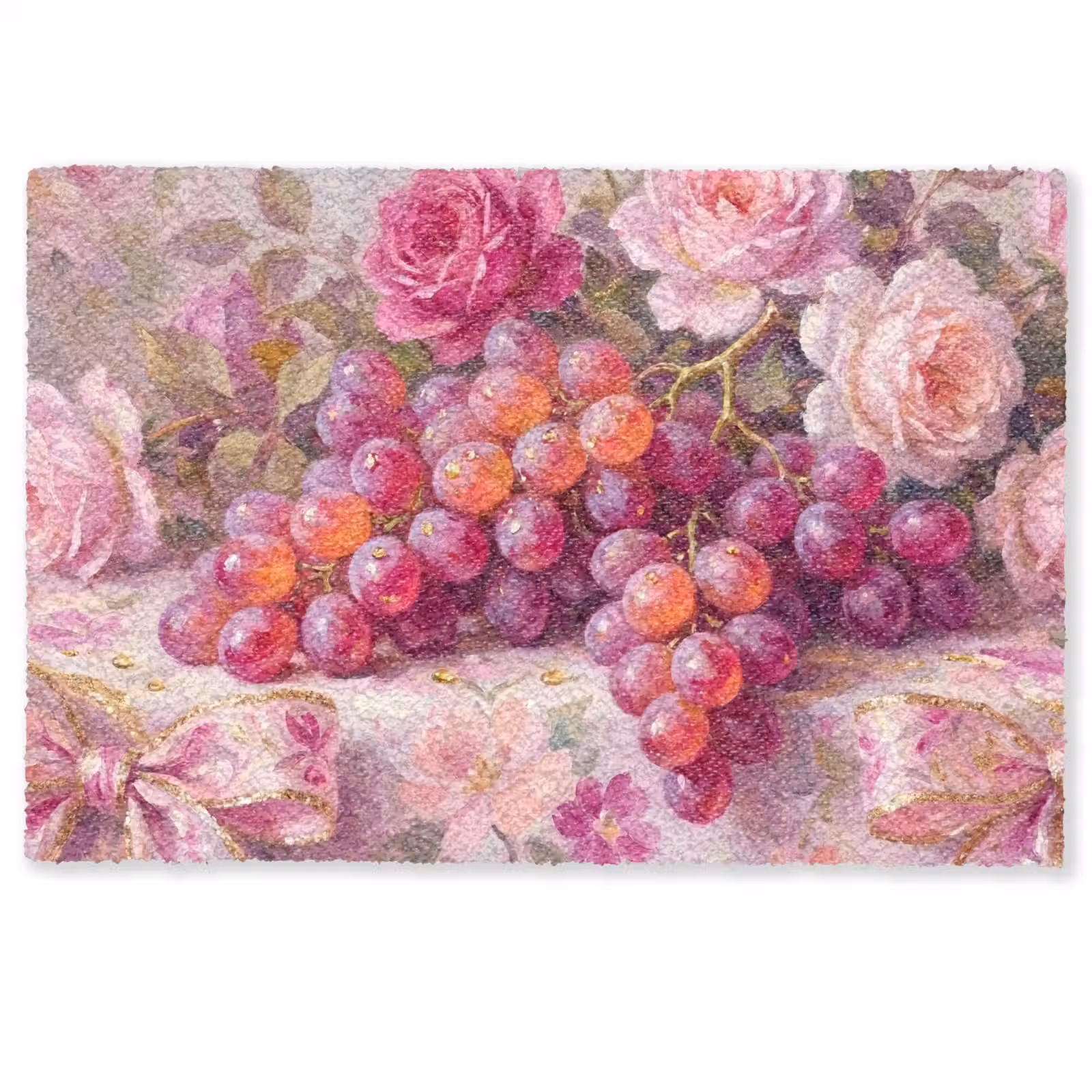 Deurmat - Eten - Bloemen - Stilleven - Roze - Goud — 1