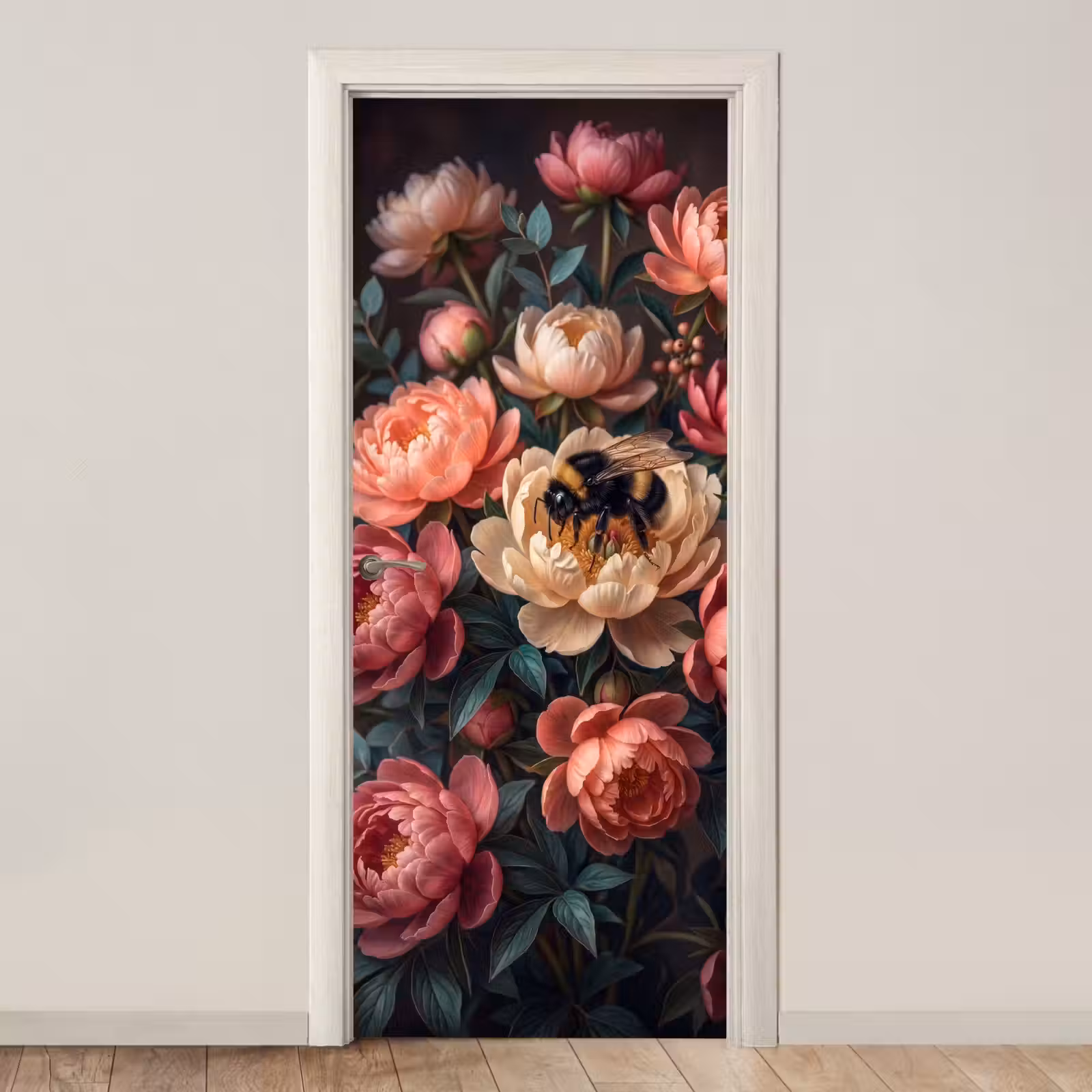 Deursticker - Bloemen - Insect - Natuur - Roze — 1