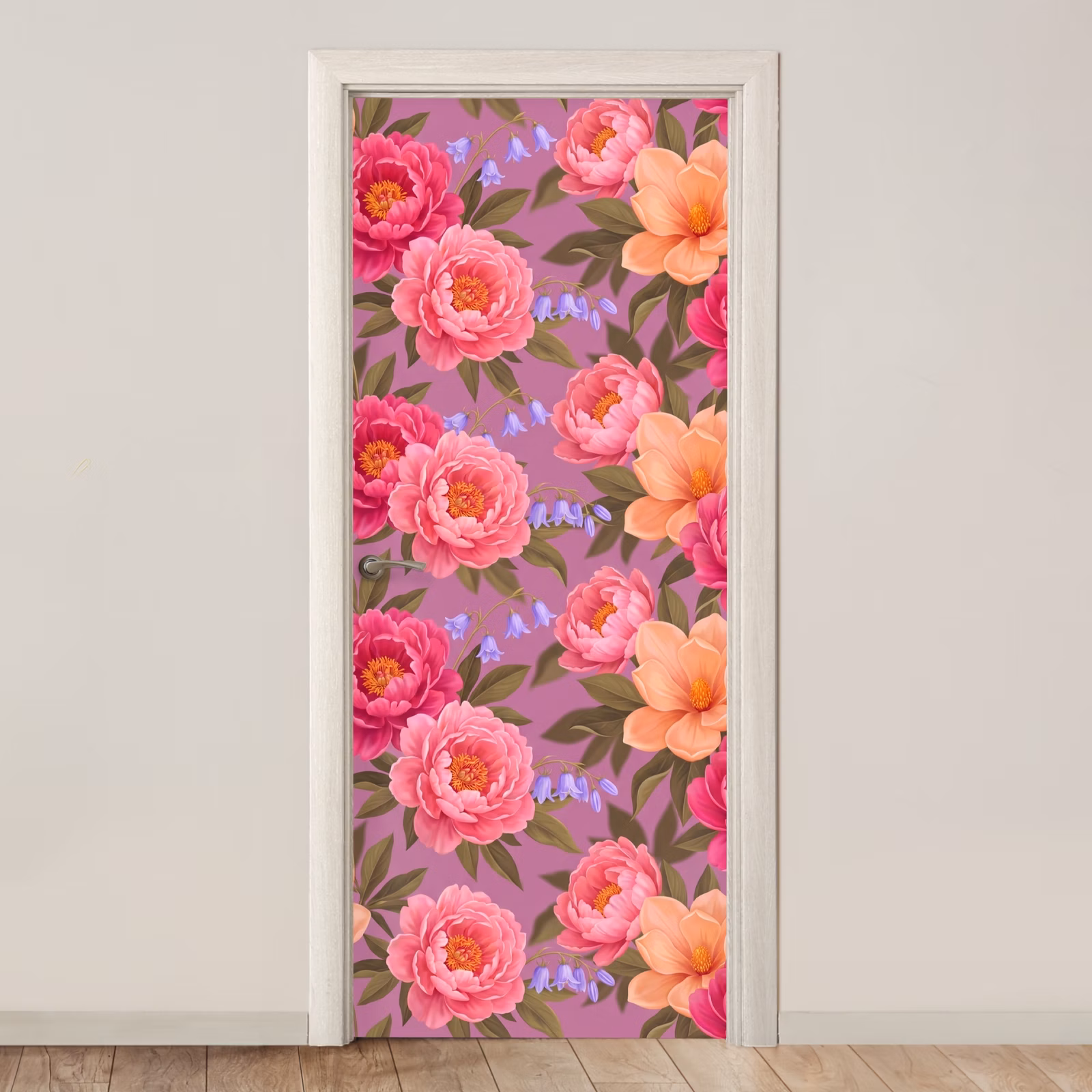 Deursticker - Bloemen - Patroon - Illustratie - Roze — 1
