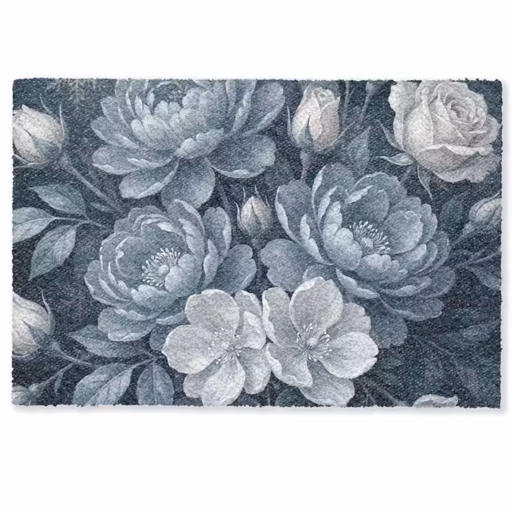 Deurmat - Bloemen - Boeket - Winter - Abstract - Blauw — 1