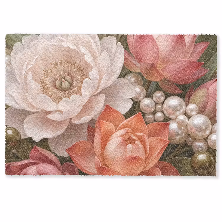 Deurmat - Bloemen - Parels - Elegant - Roze - Wit — 1