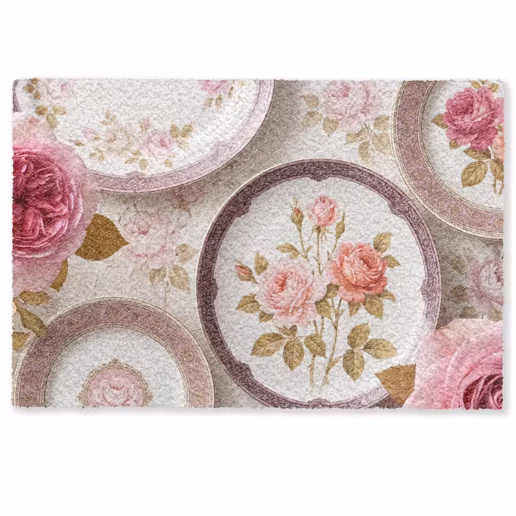 Deurmat - Bloemen - Patroon - Vintage - Roze - Decoratie — 1