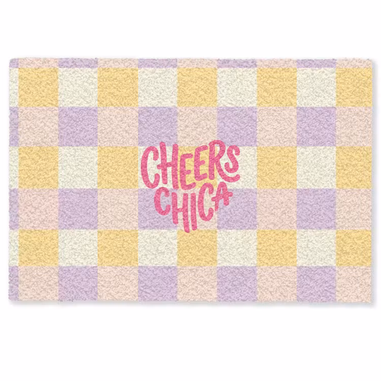 Deurmat - Cheers Chica - Ruitjes - Lila - Geel — 1