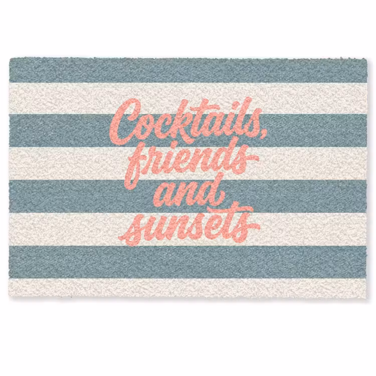 Deurmat - Cocktails - Strepen - Blauw - Koraal — 1