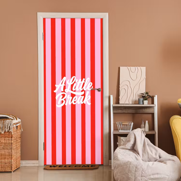 Deursticker - A Little Break - Strepen - Rood - Roze — 2
