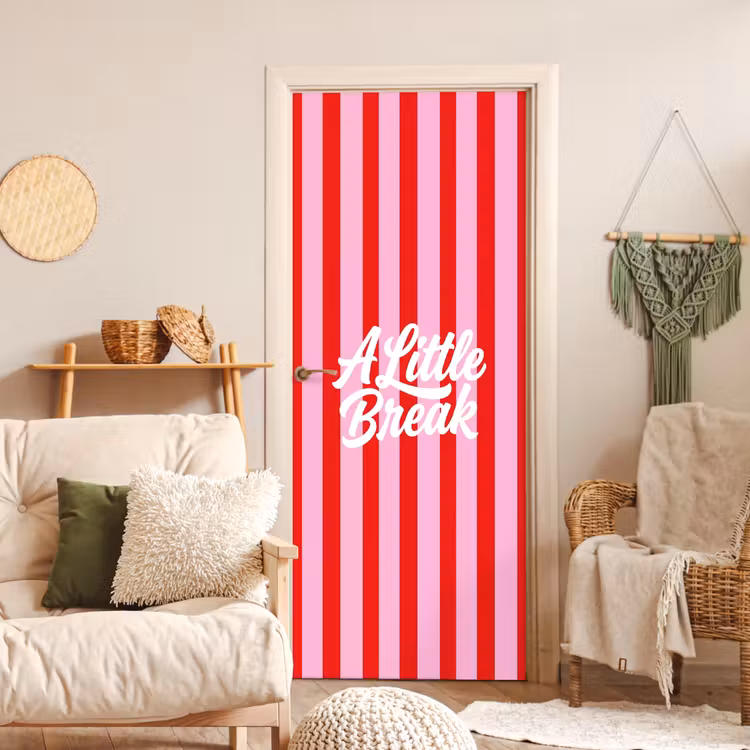Deursticker - A Little Break - Strepen - Rood - Roze — 4