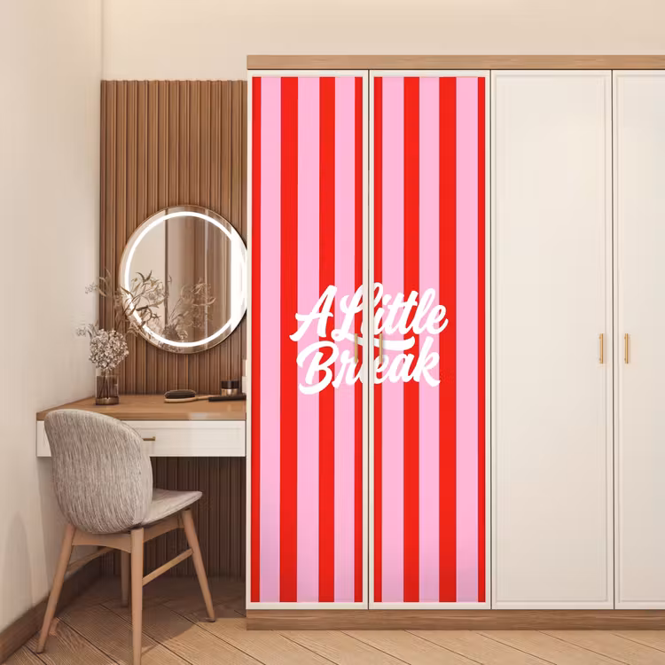 Deursticker - A Little Break - Strepen - Rood - Roze — 5