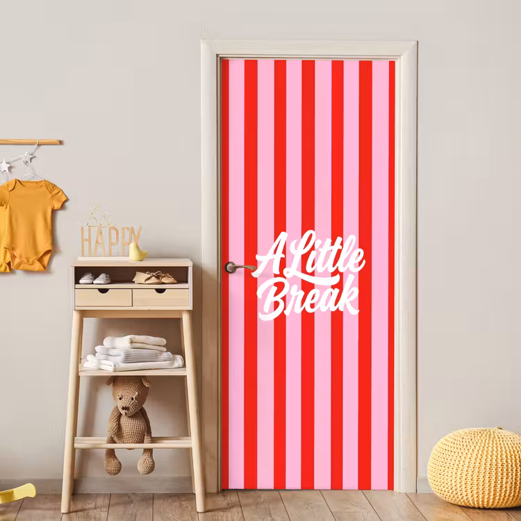 Deursticker - A Little Break - Strepen - Rood - Roze — 6