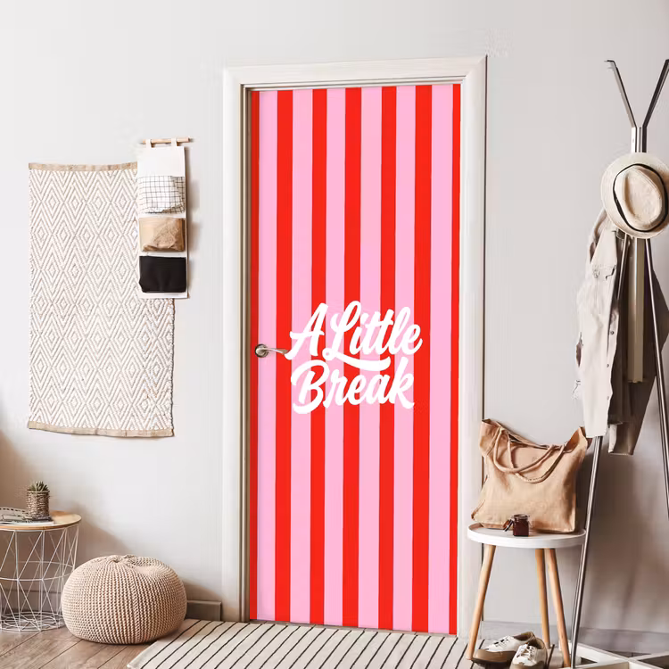 Deursticker - A Little Break - Strepen - Rood - Roze — 8