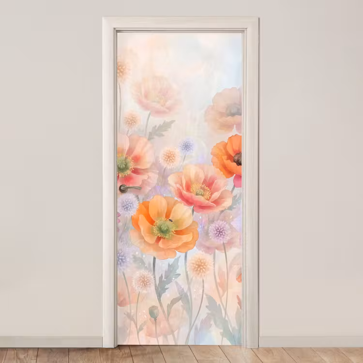 Deursticker - Bloemen - Aquarel - Natuur - Modern - Kleurrijk — 1
