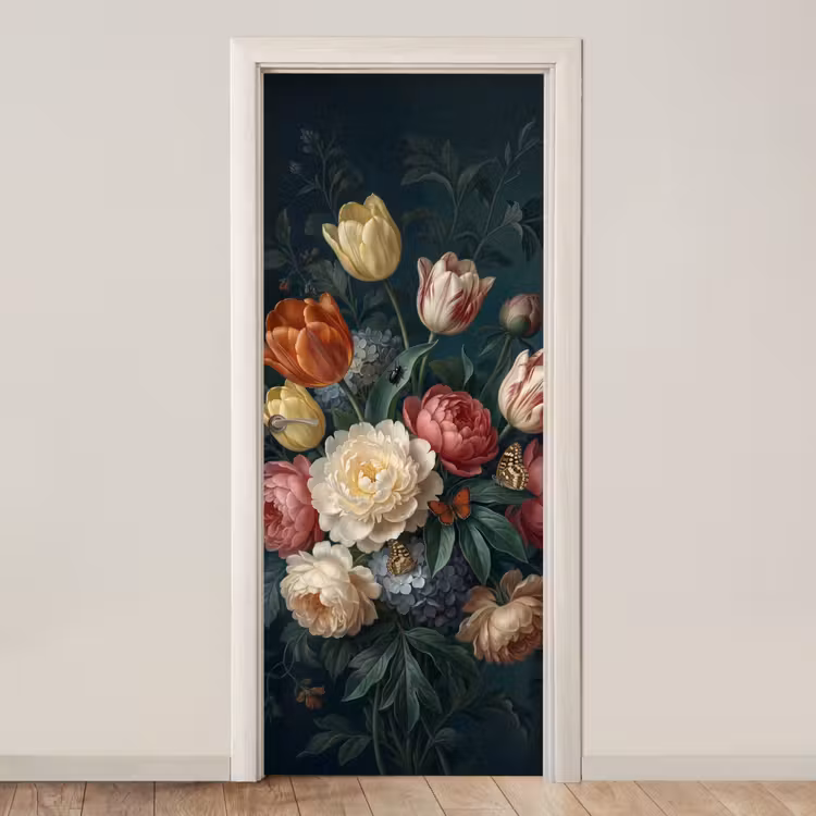 Deursticker - Bloemen - Boeket - Natuur - Klassiek - Donker — 1