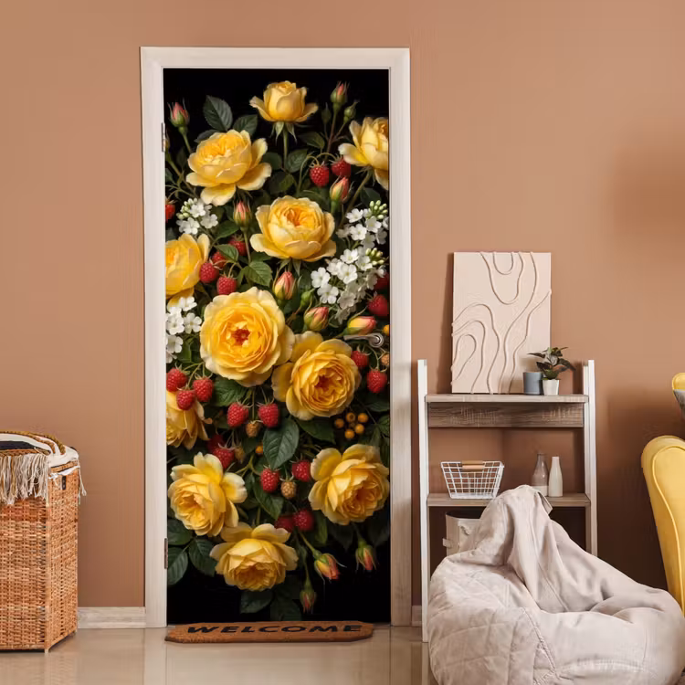 Deursticker - Bloemen - Boeket - Natuur - Klassiek - Geel — 2