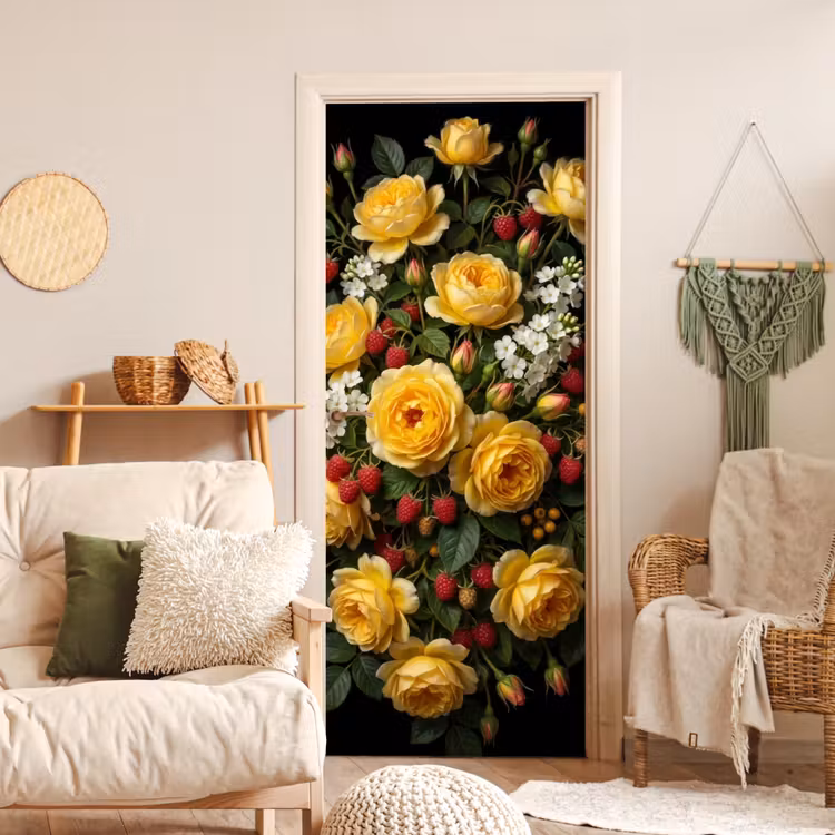 Deursticker - Bloemen - Boeket - Natuur - Klassiek - Geel — 4