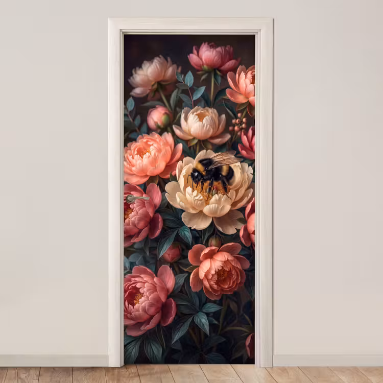 Deursticker - Bloemen - Insect - Natuur - Roze — 1
