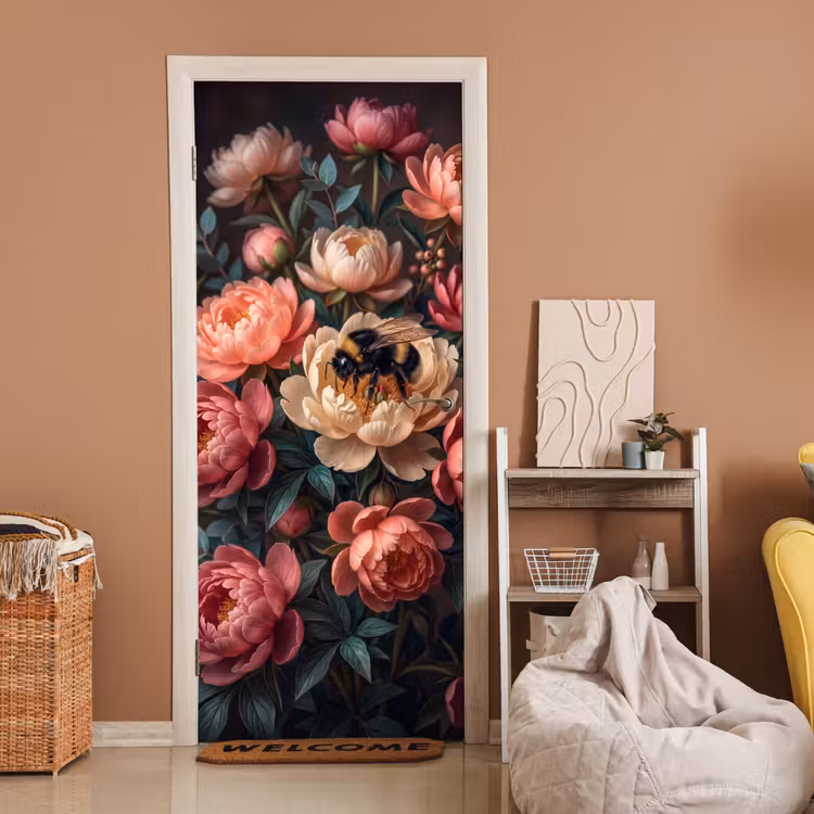 Deursticker - Bloemen - Insect - Natuur - Roze — 2
